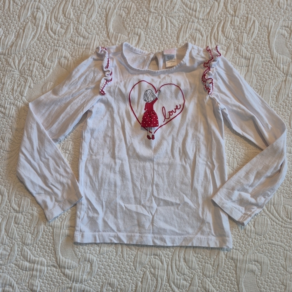 Janie and Jack girls size 5 shirt white Valentine's Day long sleeve VGUC
